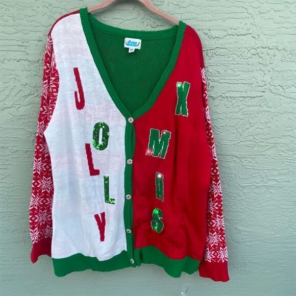Rockin' Around Women's 2XL Light-Up Christmas Cardigan Sweater - Picture 3 of 13
